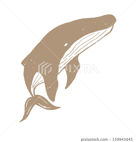 Printmaking style: Swimming whale, monochrome, gold 139943845