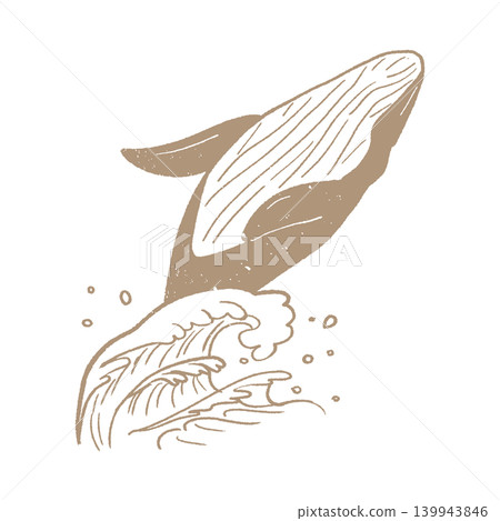 Printmaking style: Jumping whale and waves, monochrome, gold Printmaking style: Jumping whale and waves, monochrome, gold 139943846
