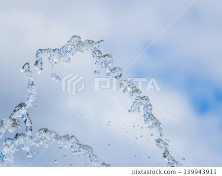 Splashes and jets of water against light background. Splashes and jets of water against light background. 139943911