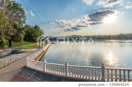 Old Lake in Kislovodsk in sunset. 139944024