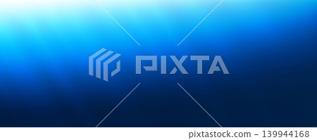 Deep blue gradient background. Dark underwater backdrop. Blurred ocean for template, presentation, banner, brochure, poster. Vector light beam under surface. Deep sea water or night sky concept design 139944168