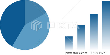 Image illustration of a blue pie chart and bar graph. Image illustration of a blue pie chart and bar graph. 139944248