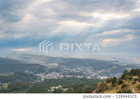 View of Kislovodsk Park and the cable car from the mountain View of Kislovodsk Park and the cable car from the mountain 139944325