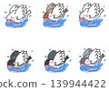 Six types of Java sparrows taking a bath 139944422