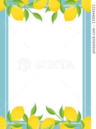 檸檬,帶枝葉,豎框,淺藍色邊框 檸檬,帶枝葉,豎框,淺藍色邊框 139944521