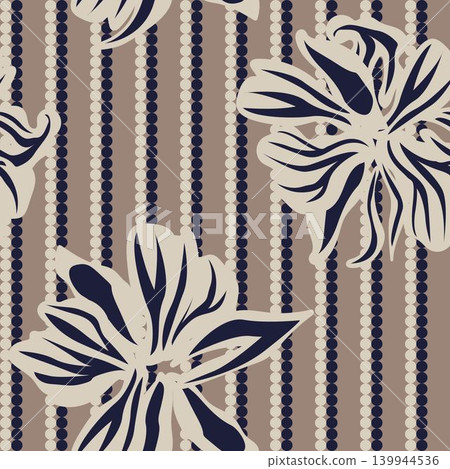 Striped Floral Pattern Surface Design In Brown And Beige For Fashion And Home Textiles Striped Floral Pattern Surface Design In Brown And Beige For Fashion And Home Textiles 139944536