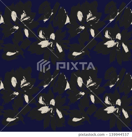 Brushstroke Floral Surface Pattern Design In Navy Blue For Fashion And Home Textiles Brushstroke Floral Surface Pattern Design In Navy Blue For Fashion And Home Textiles 139944537