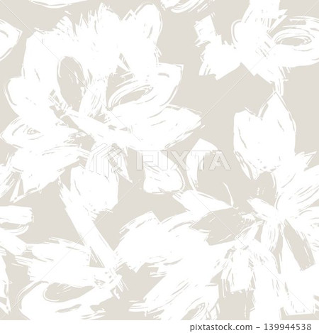 Floral Brushstroke Surface Pattern Design In Beige And White For Fashion And Home Textiles Floral Brushstroke Surface Pattern Design In Beige And White For Fashion And Home Textiles 139944538