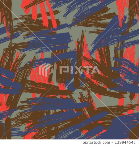Brushstroke Art Surface Pattern Design In Gray, Red, And Blue For Fashion And Home Textiles, Abstract, Contemporary, Expressive, Dynamic, Bold 139944545