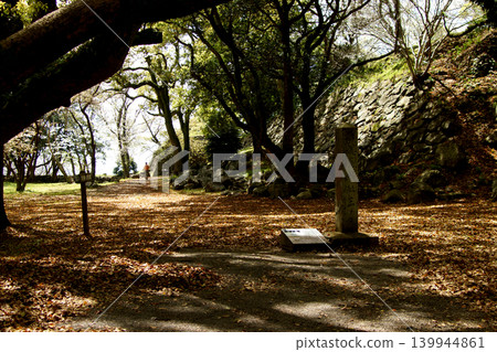 名古屋城遺址,佐賀縣的歷史旅遊景點:從第三層城牆到主城牆的步行道上的景色。 名古屋城遺址,佐賀縣的歷史旅遊景點:從第三層城牆到主城牆的步行道上的景色。 139944861