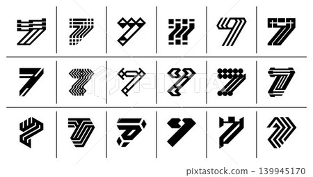 Set of minimalist technology number 7 logo Set of minimalist technology number 7 logo 139945170