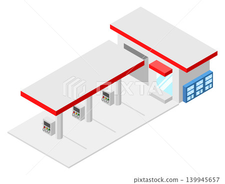 Isometric gas station with red line design Isometric gas station with red line design 139945657
