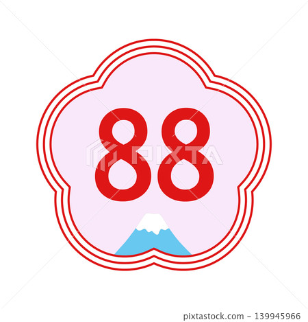 Age icon for celebrating 88 years old (Beiju): Plum blossom frame and Mount Fuji-themed Japanese-style number design. Age icon for celebrating 88 years old (Beiju): Plum blossom frame and Mount Fuji-themed Japanese-style number design. 139945966