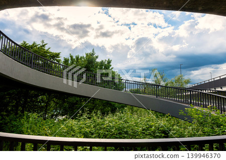 Modern architecture bridge look up perspective Modern architecture bridge look up perspective 139946370
