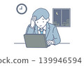 Illustration of a male employee working overtime. 139946594