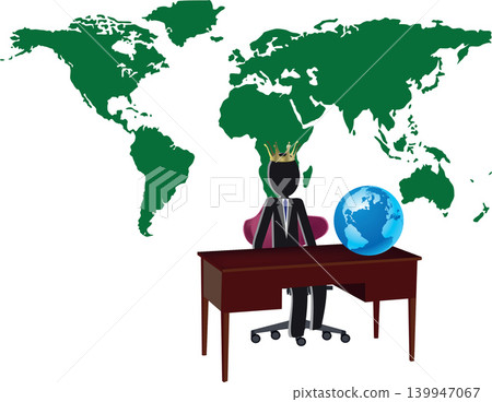 Business leader sitting at desk with world map Business leader sitting at desk with world map 139947067