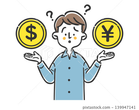 一個男人在思考外匯、貨幣、美元和日圓——向量 一個男人在思考外匯、貨幣、美元和日圓——向量 139947141
