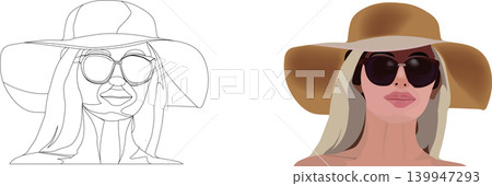 Woman's face with sunglasses and summer hat 139947293