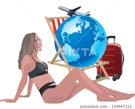 young woman in bathing suit by the caribbean sea- young woman in bathing suit by the caribbean sea- 139947312