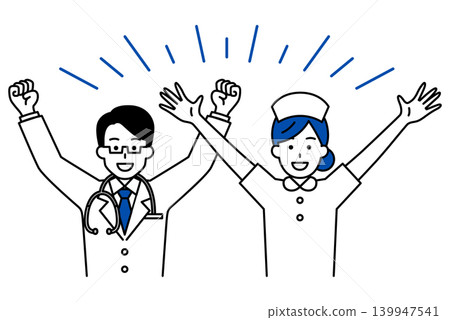 Doctors and nurses cheering in celebration Doctors and nurses cheering in celebration 139947541