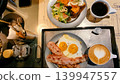 An overhead shot of the breakfast menu at a stylish cafe. 139947557