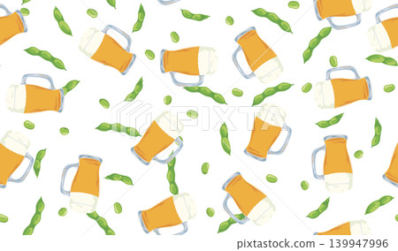 Seamless pattern material of edamame and beer mugs Seamless pattern material of edamame and beer mugs 139947996