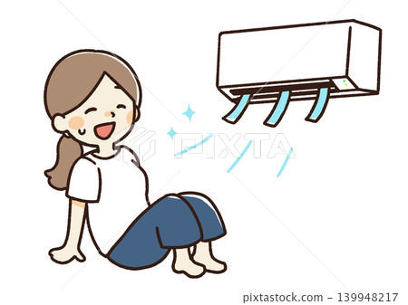 一位女士用冷氣降溫的插圖 一位女士用冷氣降溫的插圖 139948217