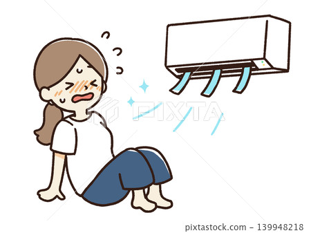 一位女士用冷氣降溫的插圖 139948218