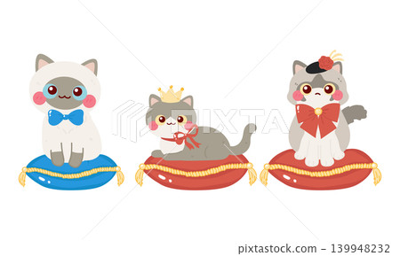 Cute royalty cat sit in cushion cartoon Cute royalty cat sit in cushion cartoon 139948232