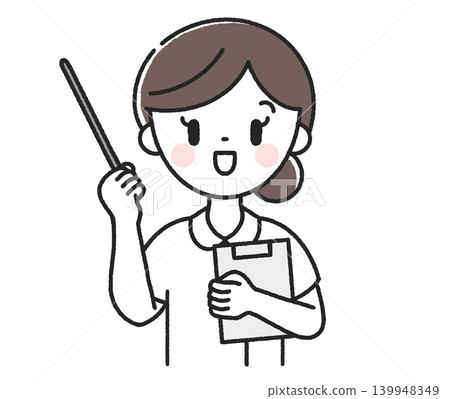 Female nurse holding a pointing stick Female nurse holding a pointing stick 139948349