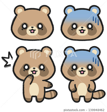 A set of illustrations of raccoons with surprised, shocked, and astonished expressions. A set of illustrations of raccoons with surprised, shocked, and astonished expressions. 139948462