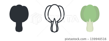 A set of illustrations of bok choy in black and white, line art, and color. A set of illustrations of bok choy in black and white, line art, and color. 139948516