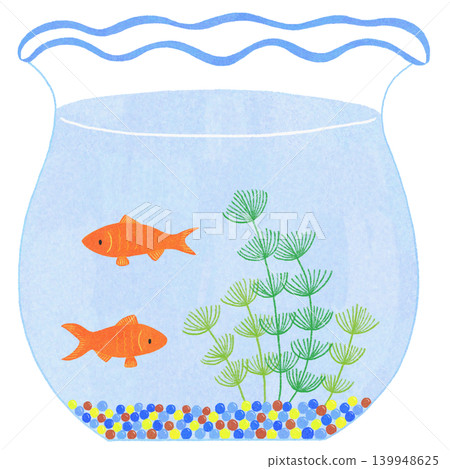 描繪金魚在魚缸中游動的插圖。 描繪金魚在魚缸中游動的插圖。 139948625