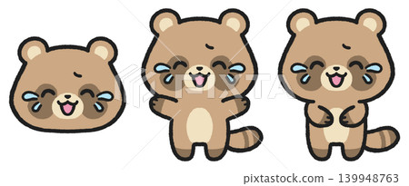 A set of illustrations of a raccoon dog laughing and crying. A set of illustrations of a raccoon dog laughing and crying. 139948763