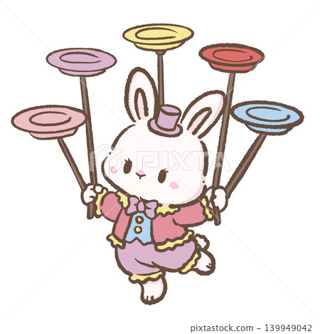 Cute Kawaii Circus Bunny Spinning Colorful Plates Pastel Carnival Performer Clipart For Planner Stickers Scrapbook Nursery Decor And Birthday Party Crafts 139949042