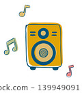 Yellow Music Speaker with Notes Doodle Clipart 139949091
