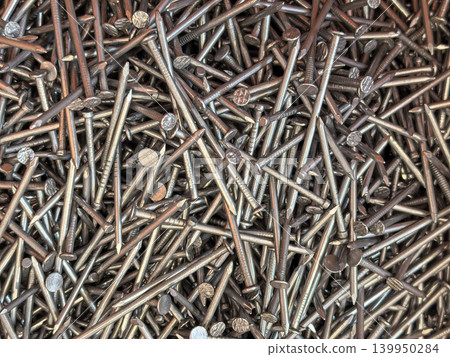 Assorted Metal Nails Background Texture Close Up Assorted Metal Nails Background Texture Close Up 139950284