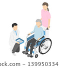 A male pharmacist isometrically instructs a woman in a wheelchair on her medication. 139950334