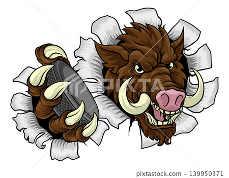 Boar Wild Hog Razorback Warthog Pig Hockey Mascot Boar Wild Hog Razorback Warthog Pig Hockey Mascot 139950371