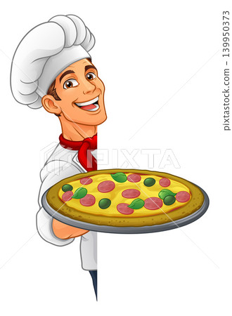 Chef Cartoon Pizza Cook Food Man Mascot Character Chef Cartoon Pizza Cook Food Man Mascot Character 139950373