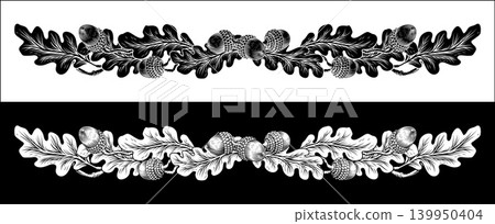 Oak Tree Leaves and Acorns Vintage Style Design Oak Tree Leaves and Acorns Vintage Style Design 139950404