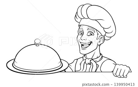 Chef Baker Cartoon Cook Mascot Man Menu Sign Board 139950413