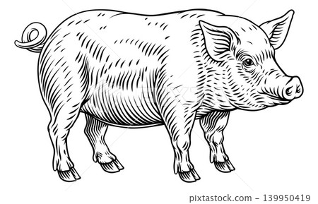 Pig Woodcut Vintage Farm Animal Illustration Pig Woodcut Vintage Farm Animal Illustration 139950419