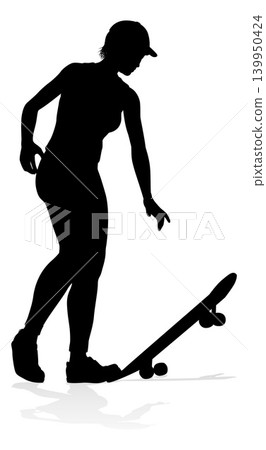 Woman Silhouette Female Skateboarder Girl Woman Silhouette Female Skateboarder Girl 139950424