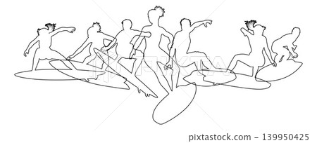 Surfer Surfboard Surfers Men Women Silhouettes Surfer Surfboard Surfers Men Women Silhouettes 139950425