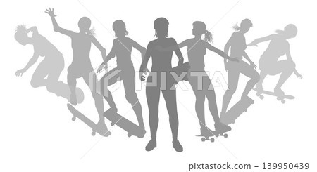 Women Silhouettes Female Skateboarder Girls Group 139950439