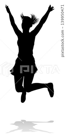 Happy Woman Jumping For Joy Silhouette Person Happy Woman Jumping For Joy Silhouette Person 139950471