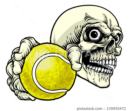 Skeleton Grim Reaper Death Tennis Ball Team Mascot Skeleton Grim Reaper Death Tennis Ball Team Mascot 139950472