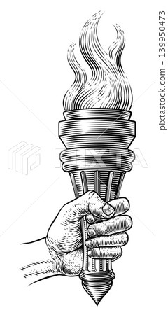 Hand Holding Flaming Burning Fire Torch Drawing Hand Holding Flaming Burning Fire Torch Drawing 139950473