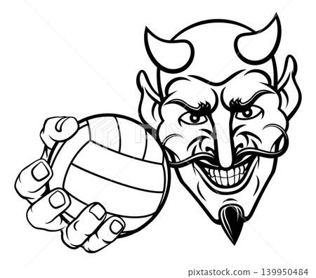 Devil Volleyball Ball Sports Mascot Illustration Devil Volleyball Ball Sports Mascot Illustration 139950484
